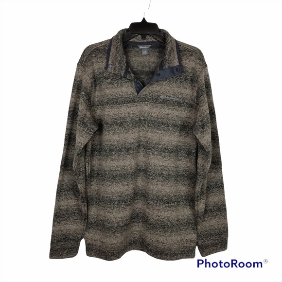 Eddie Bauer Taupe Tan Black Fleece Pullover - Picture 1 of 11